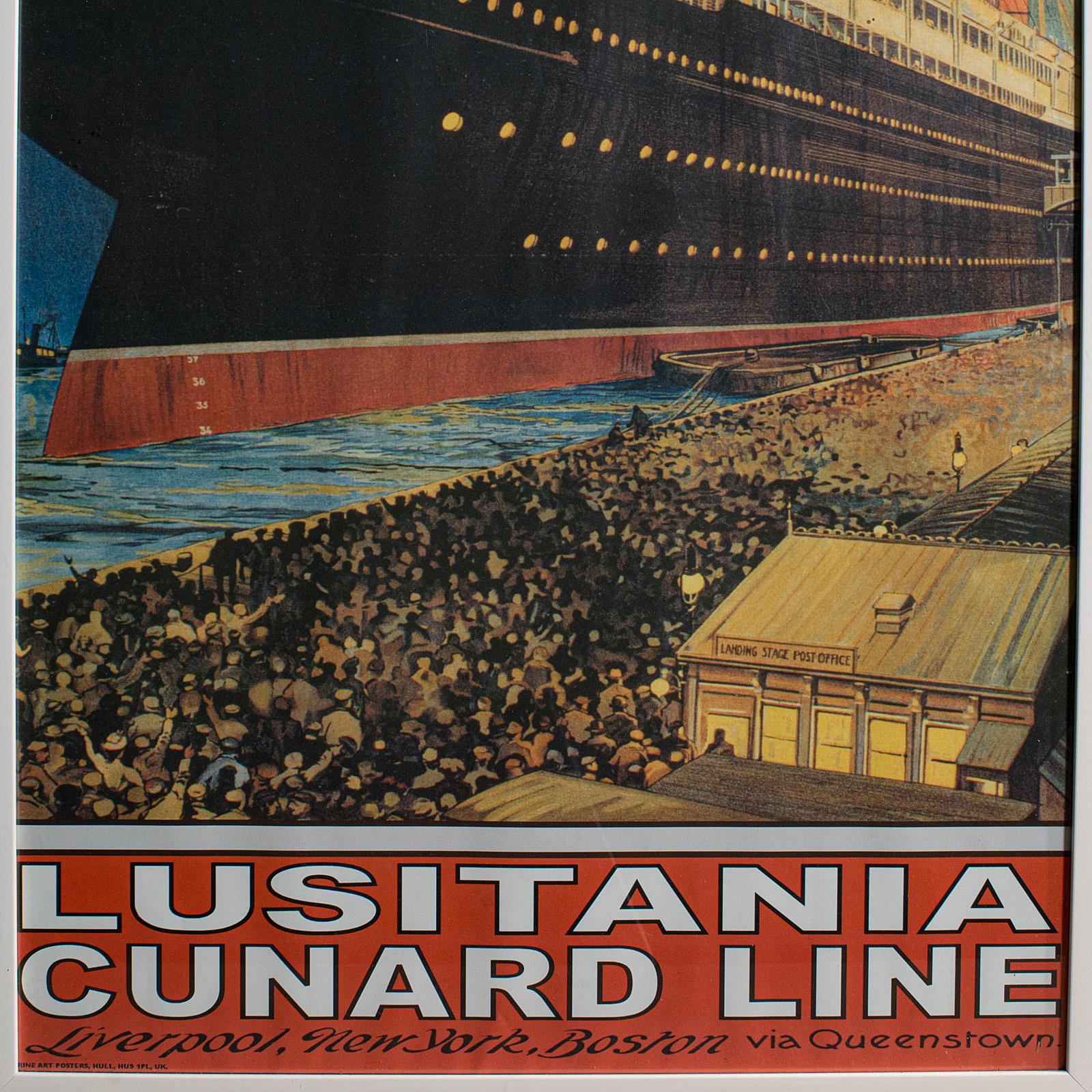 Glass Vintage Cunard Cruise Line Poster, English, Print, RMS Lusitania, Maritime, Ship