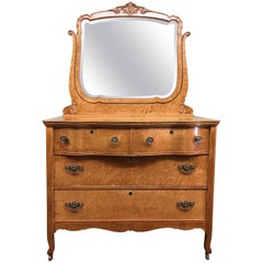 Vintage Curly Maple Dresser and Mirror