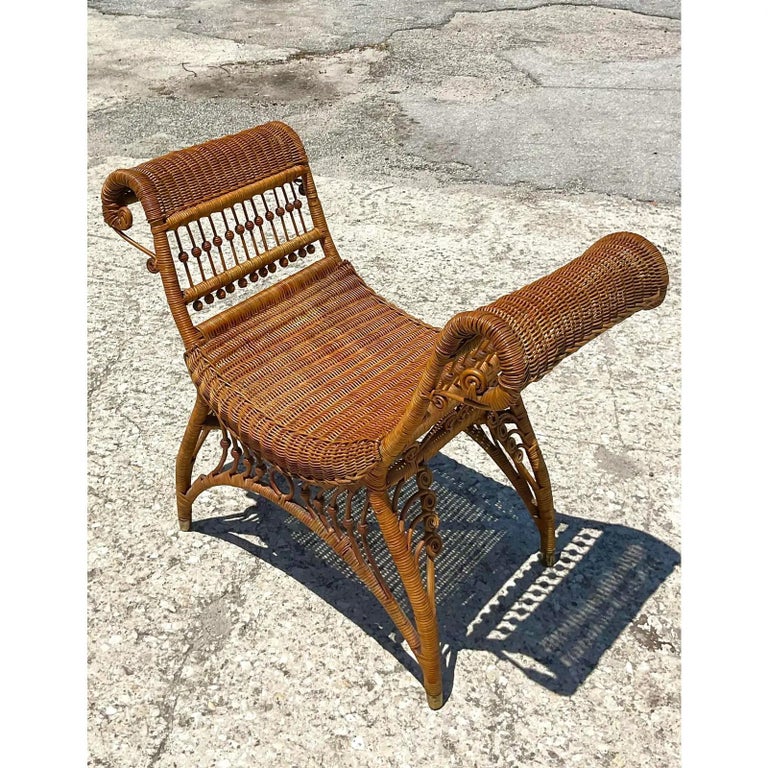 Vintage Curly Rattan High Side Bench at 1stDibs
