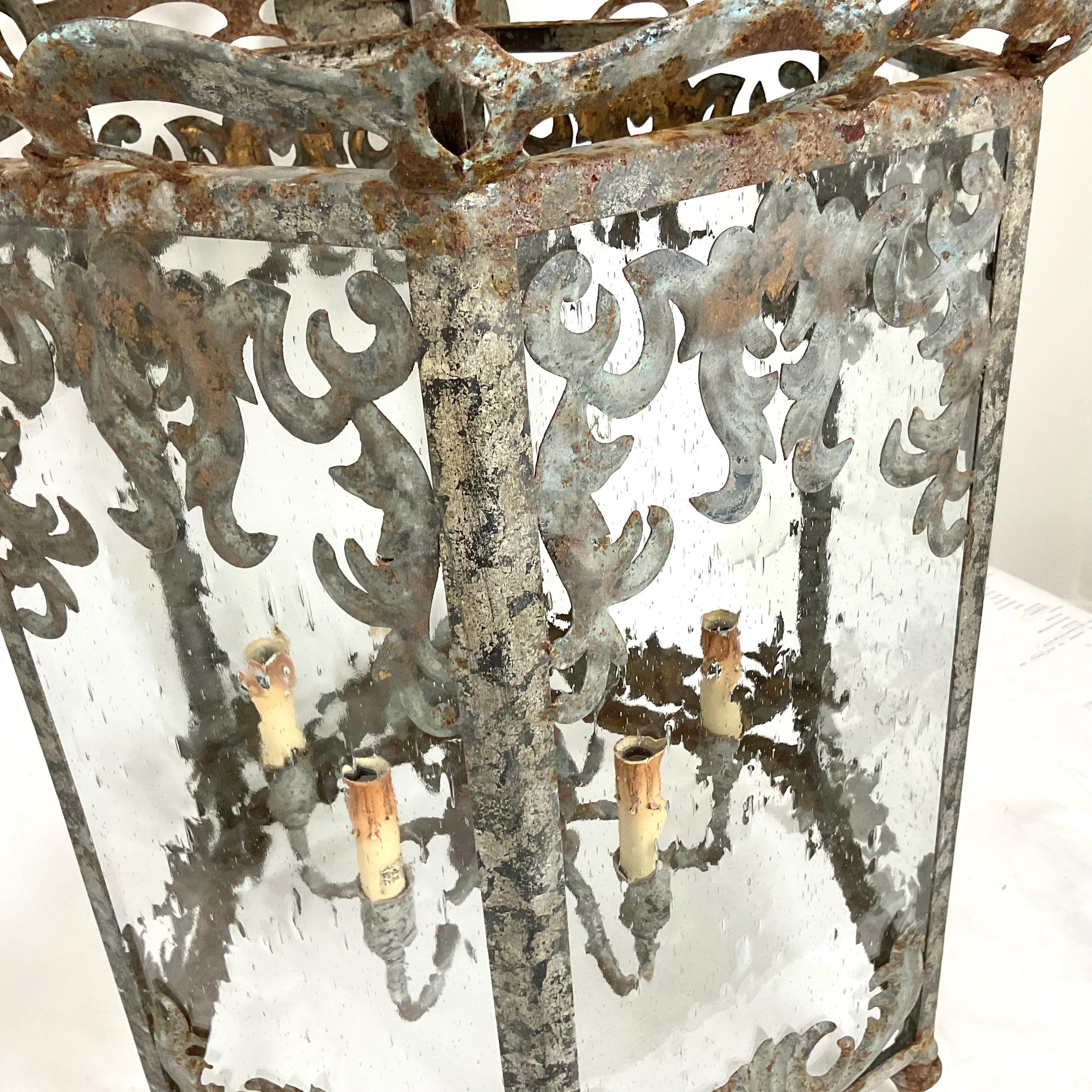 Glass Vintage Curry & Company Large Metal Lanterns For Sale