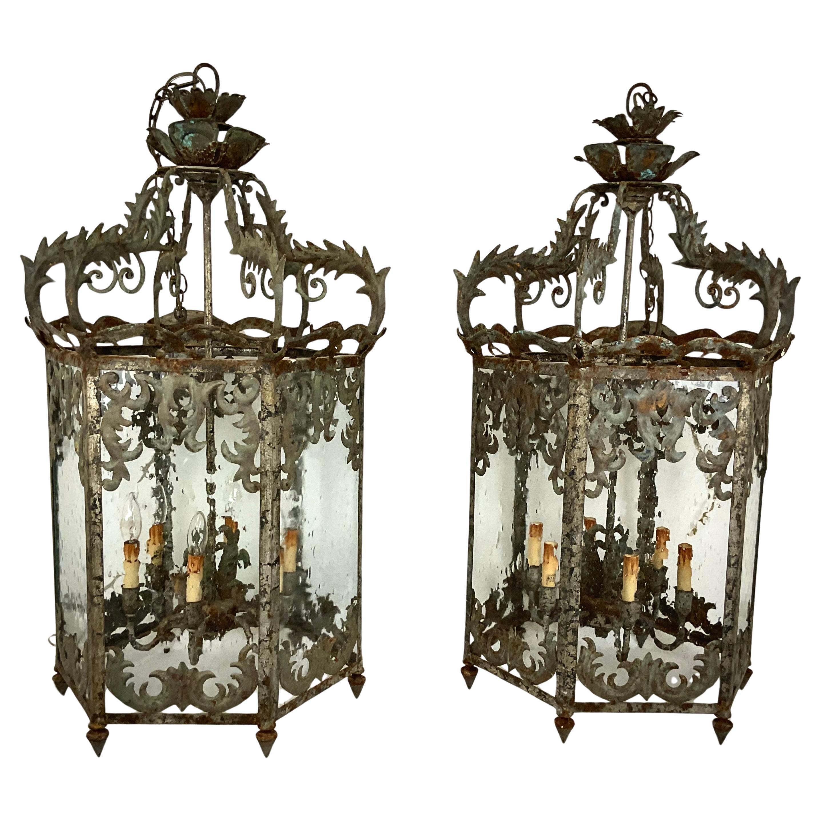 Vintage Curry & Company Large Metal Lanterns For Sale