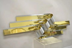 Vintage Curtis Jere 1989 Brass Chrome Ribbons Mid Century Modern Wall Sculpture