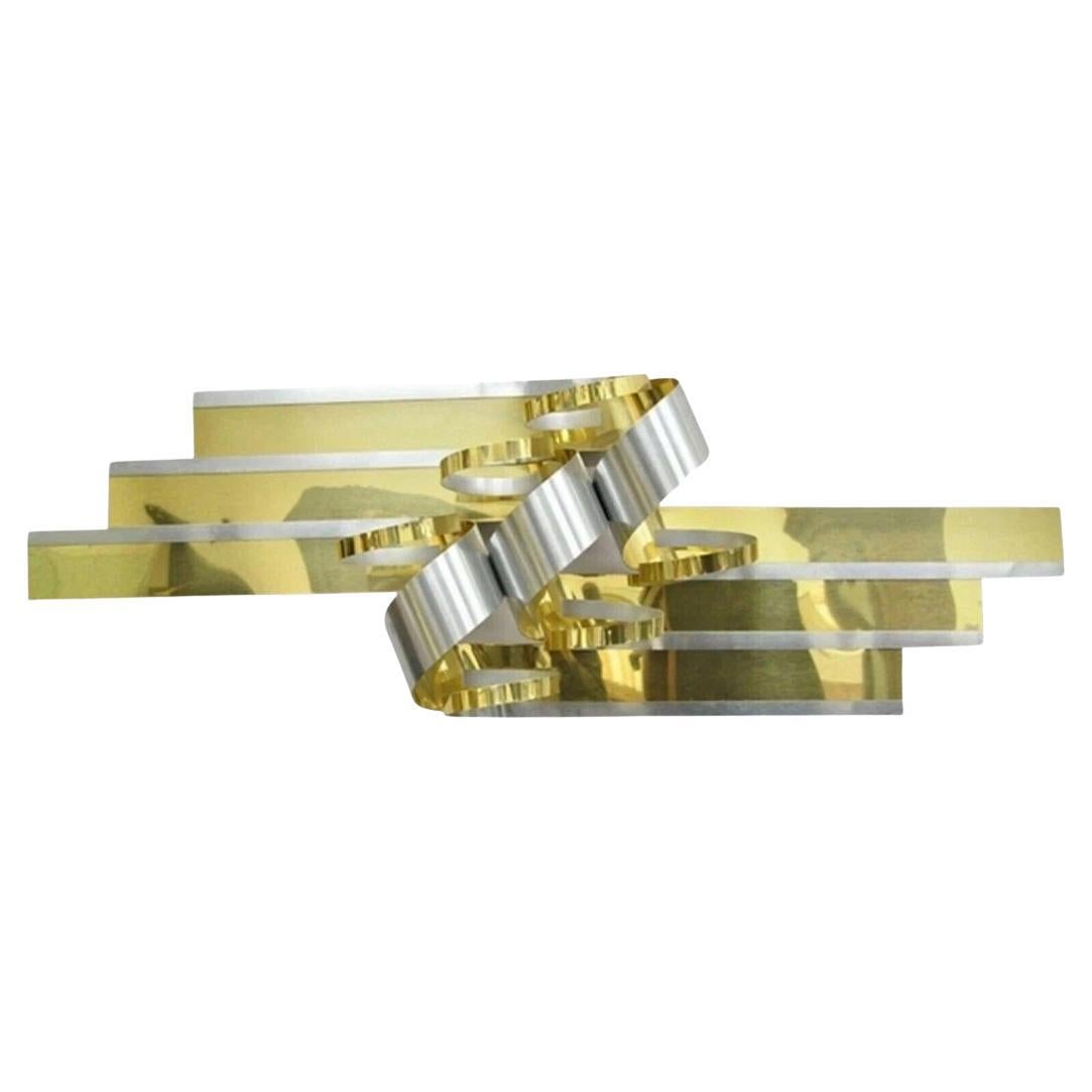 Vintage Curtis Jere 1989 Brass Chrome Ribbons Mid Century Modern Wall Sculpture