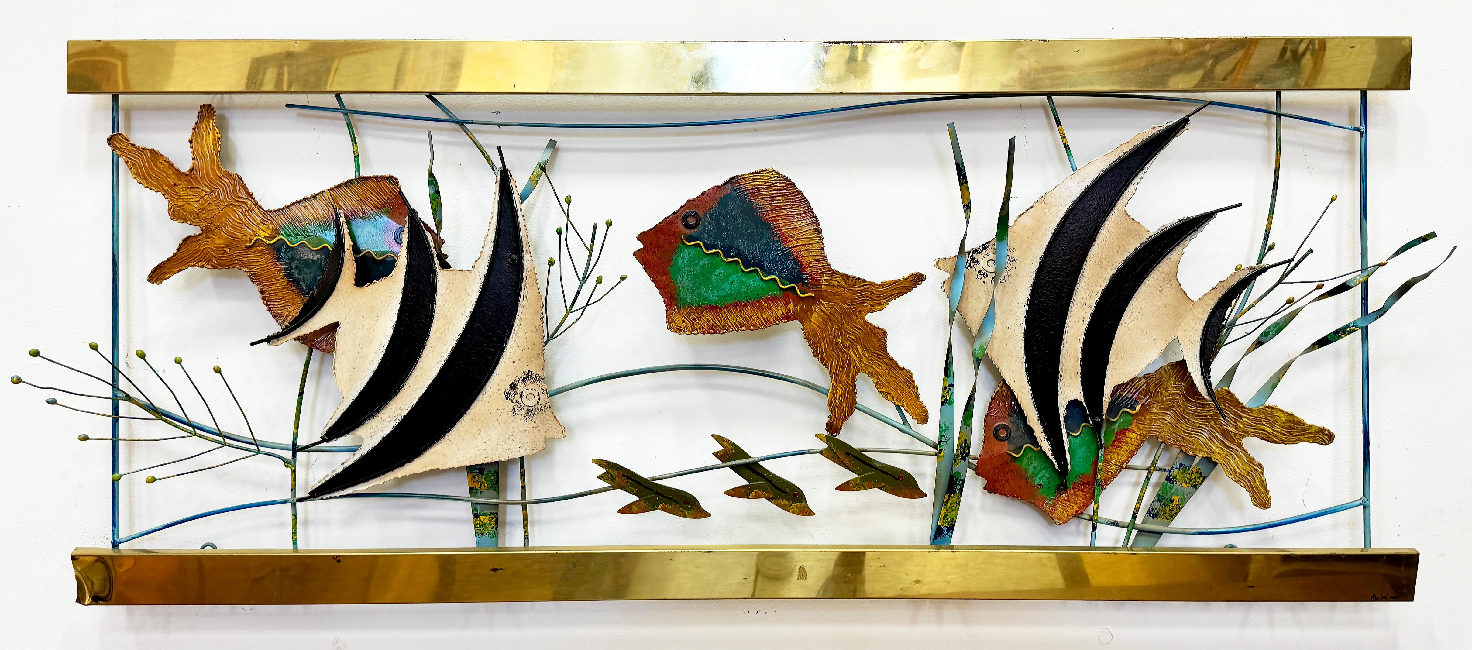 Late 20th Century Vintage Curtis Jere Aquarium Fish Wall Sculpture, Signed For Sale