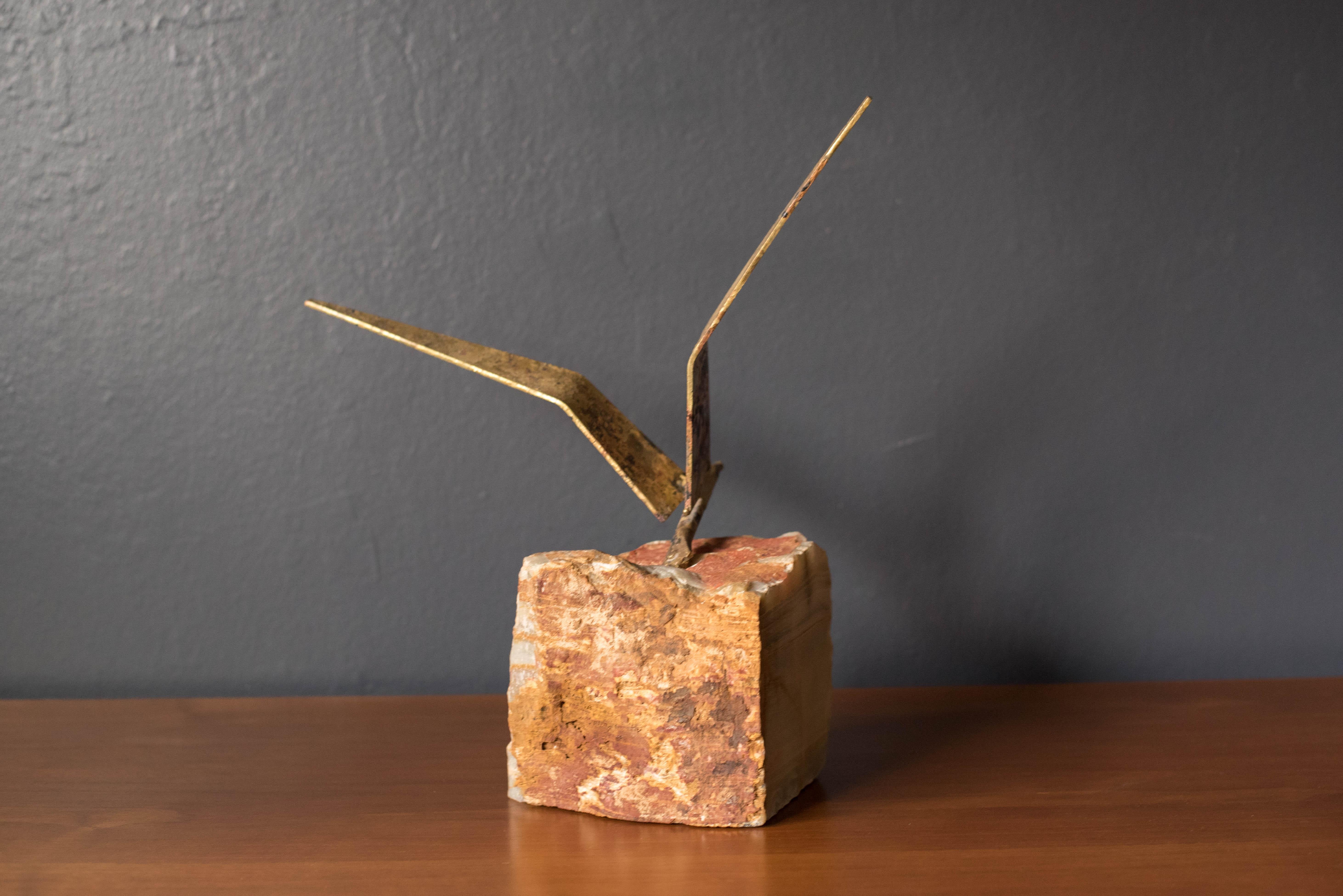 Vintage Curtis Jere Bird in Flight Sculpture on Stone for Artisan House In Good Condition In San Jose, CA