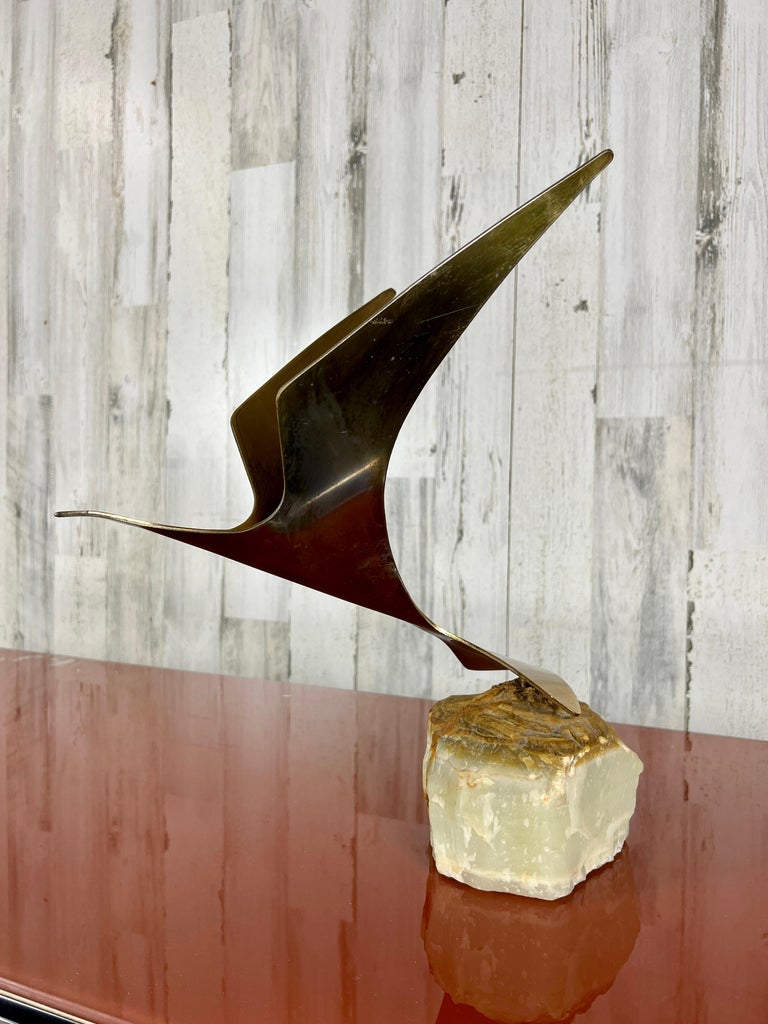 Vintage Curtis Jere Bird in Flight Sculpture on Stone for Artisan