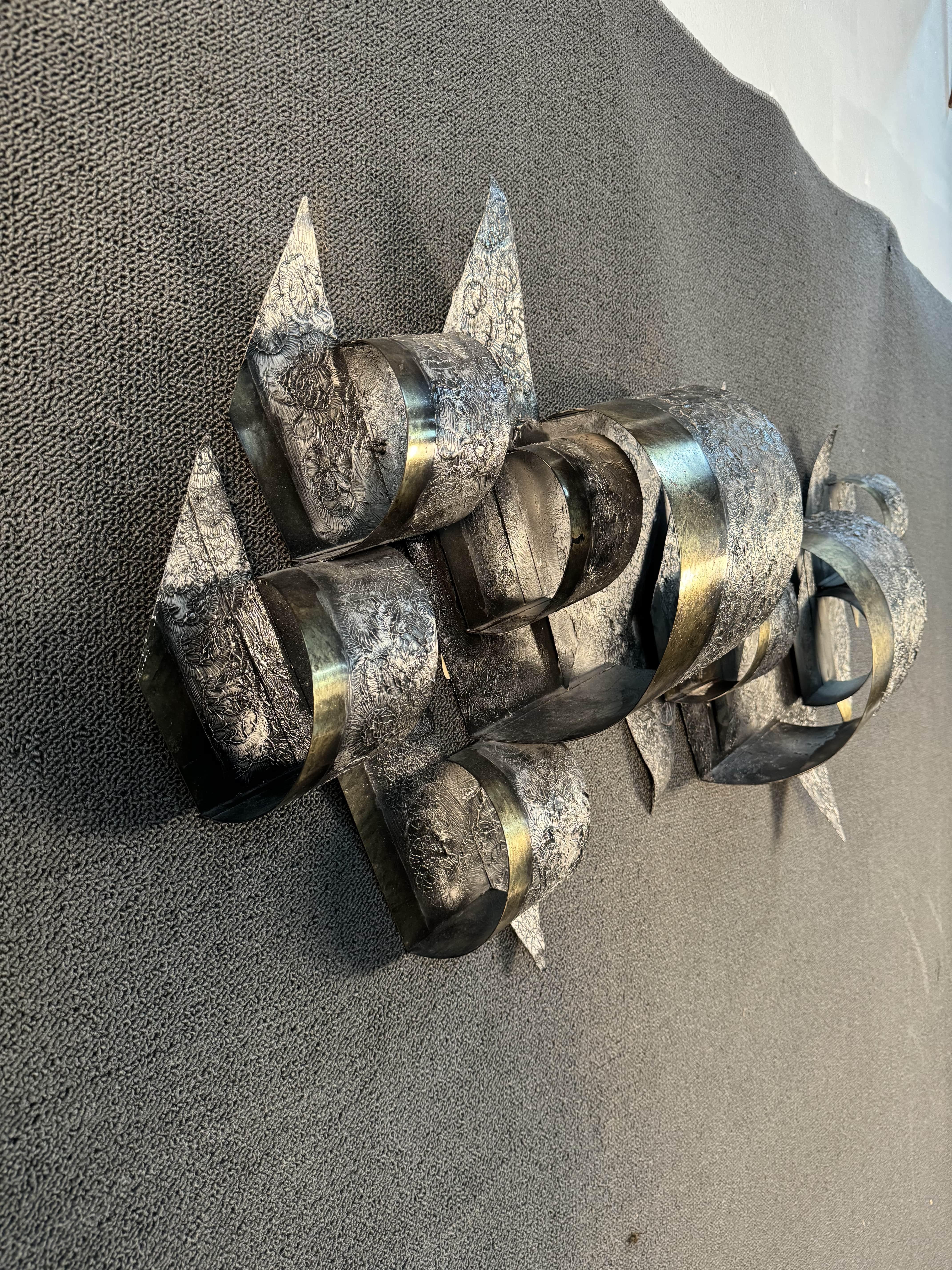 Modern Vintage Curtis Jere Black Brutalist Wall Art Sculpture For Sale