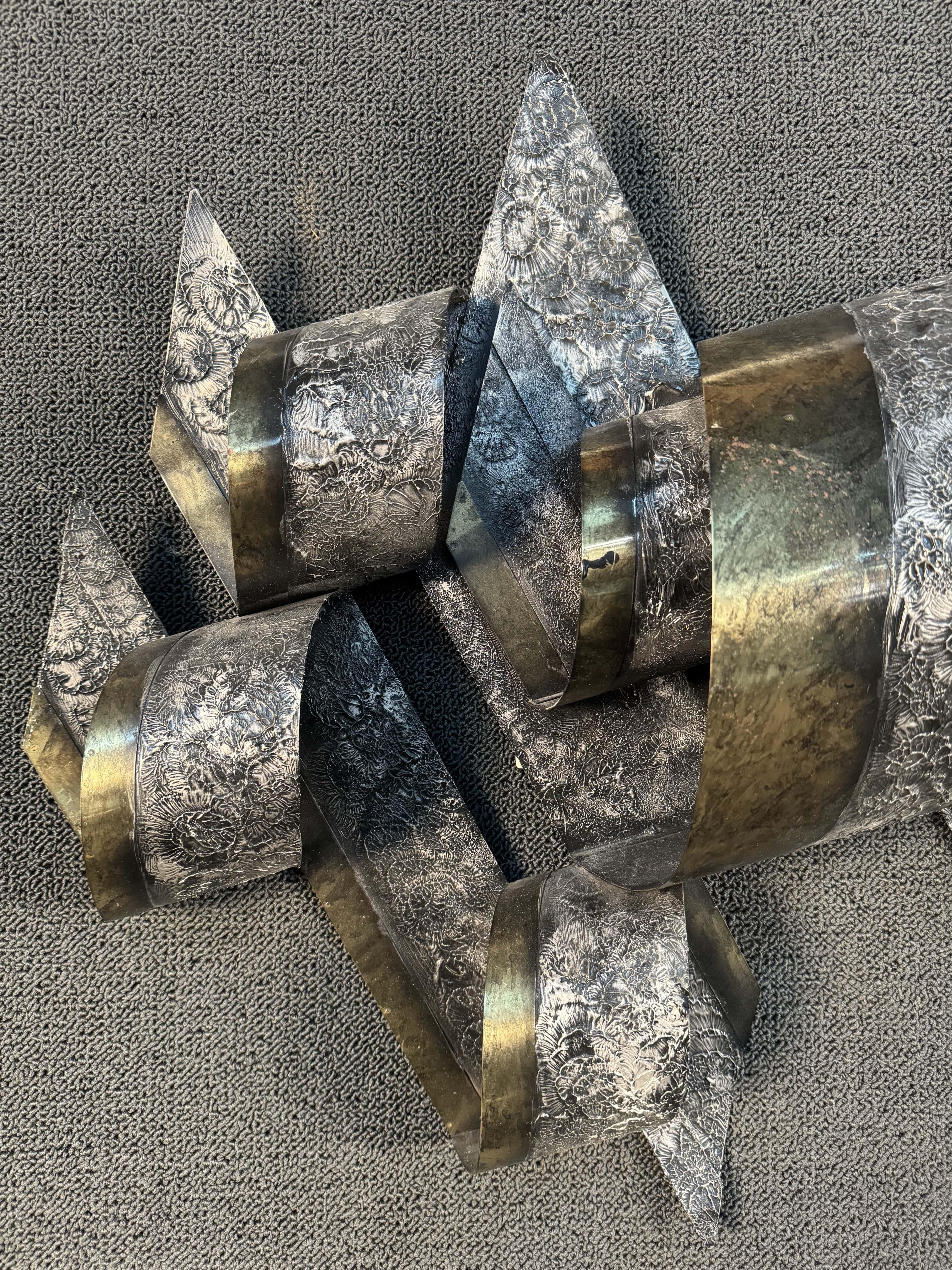 Metal Vintage Curtis Jere Black Brutalist Wall Art Sculpture For Sale