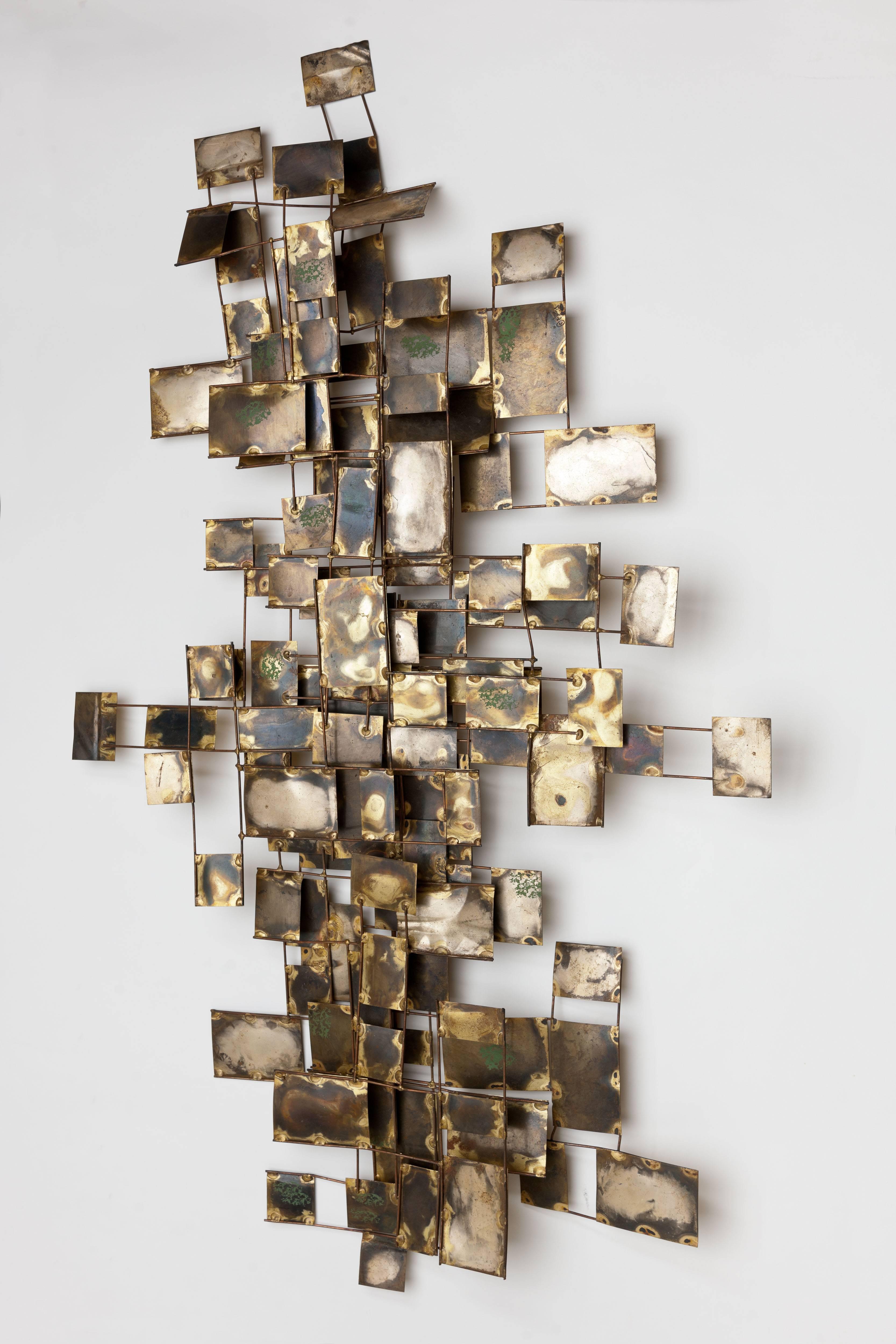 Mid-Century Modern Vintage Curtis Jere Brass 'Labyrinth' Wall Mounted Sculpture, C Jere, 1968