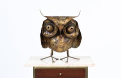 Vintage Curtis Jere Brutalist Drip-Finished Metal Owl Sculpture