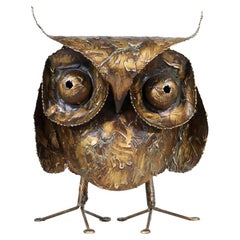 Sculpture de hibou brutaliste vintage Curtis Jere en métal repoussé à la goutte d'eau