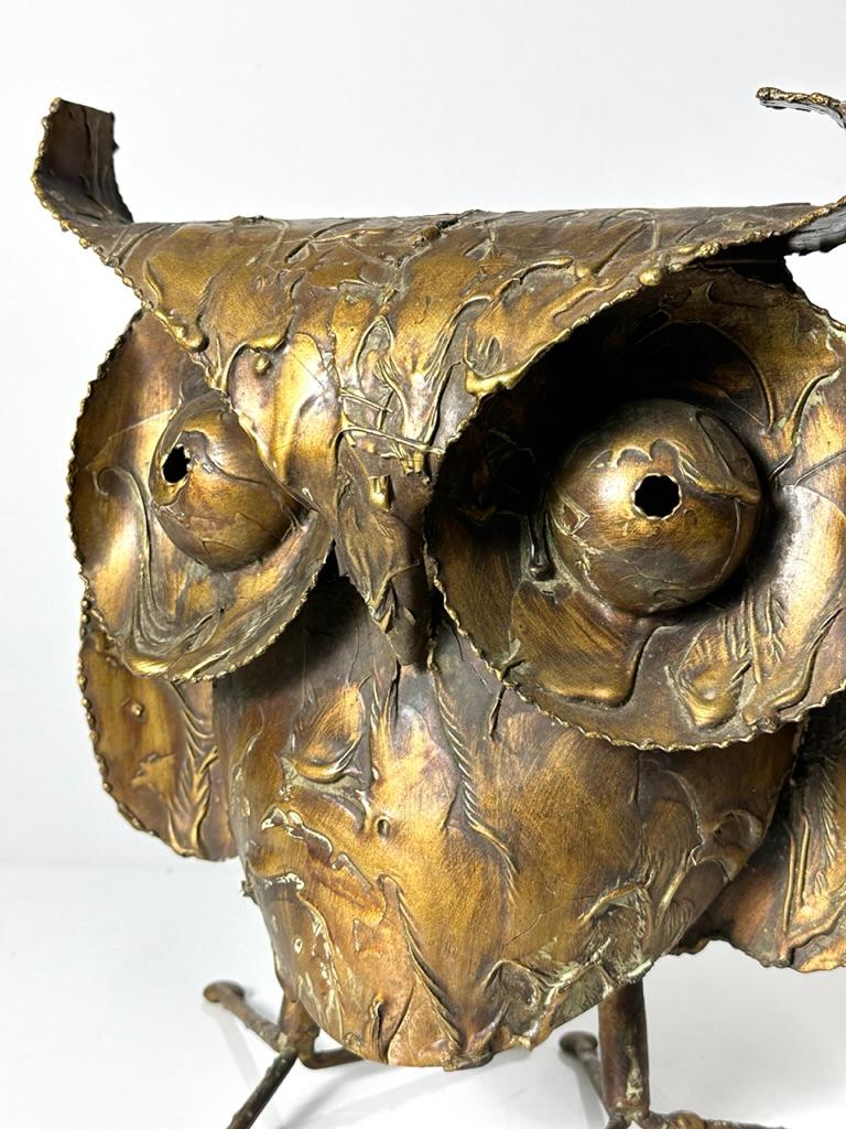 Mid-Century Modern Vintage Curtis Jere Large Brutalist Brass Owl Sculpture Mid Century Modern 1960s For Sale
