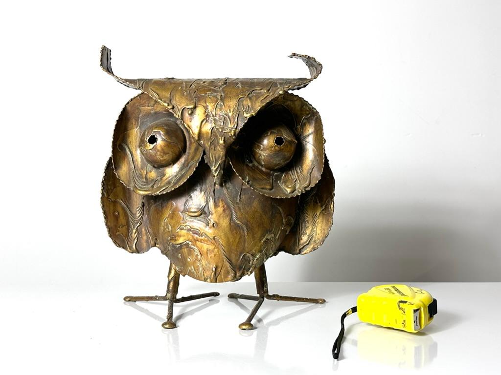 American Vintage Curtis Jere Large Brutalist Brass Owl Sculpture Mid Century Modern 1960s For Sale