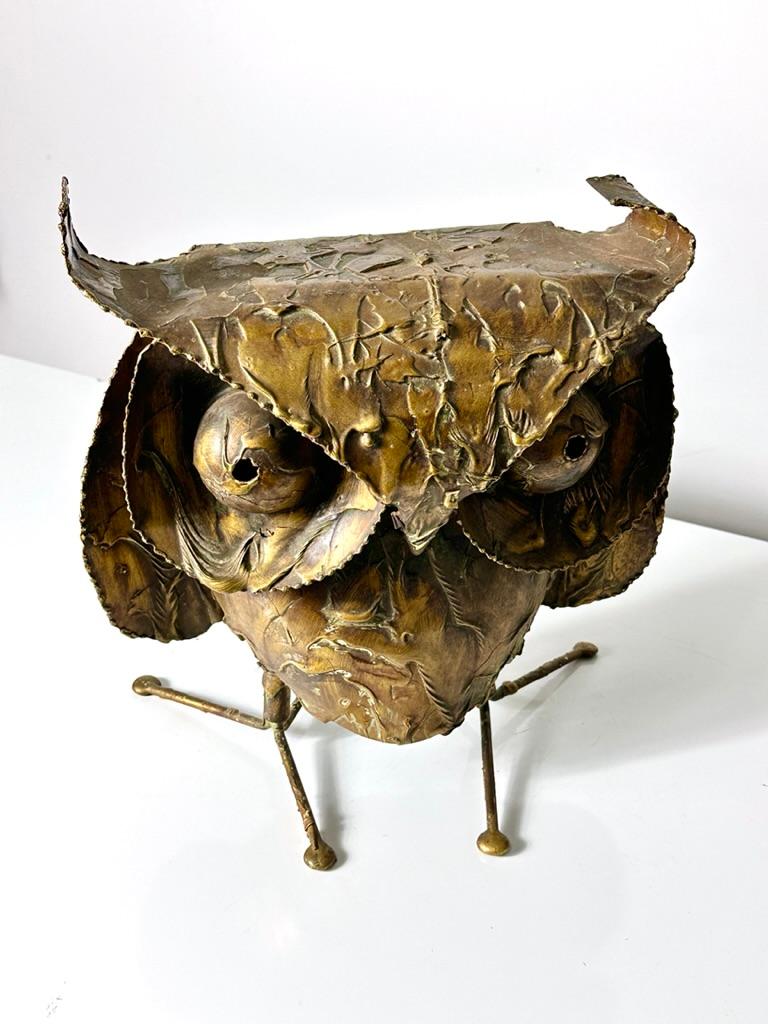 Vintage Curtis Jere Large Brutalist Brass Owl Sculpture Mid Century Modern 1960s In Good Condition For Sale In Troy, MI