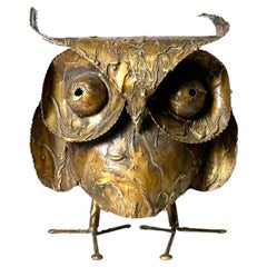 Antique Curtis Jere Large Brutalist Brass Owl Sculpture Mid Century Modern 1960s