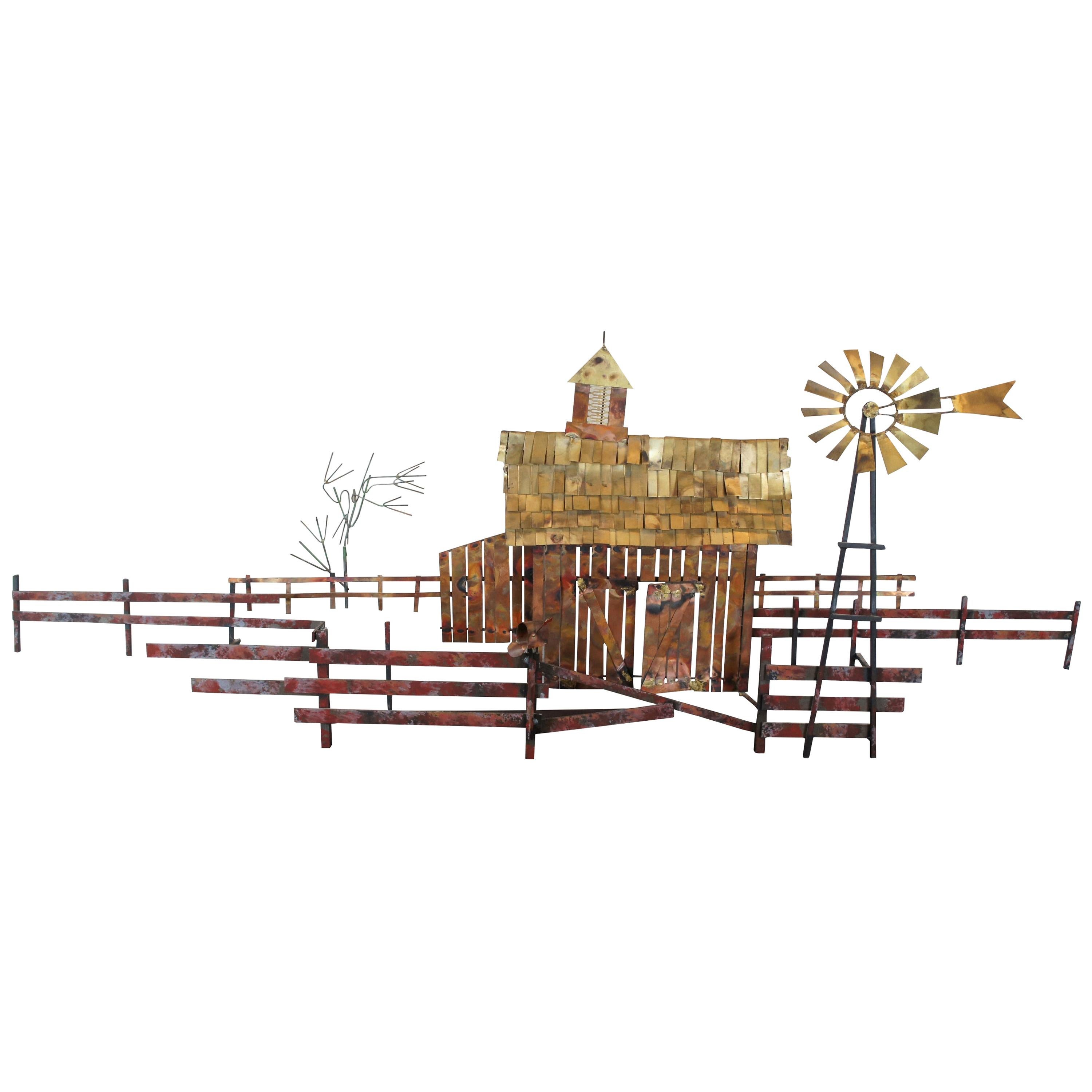 Vintage Curtis Jere Mid-Century Modern Wall Sculpture Country Farm Barn