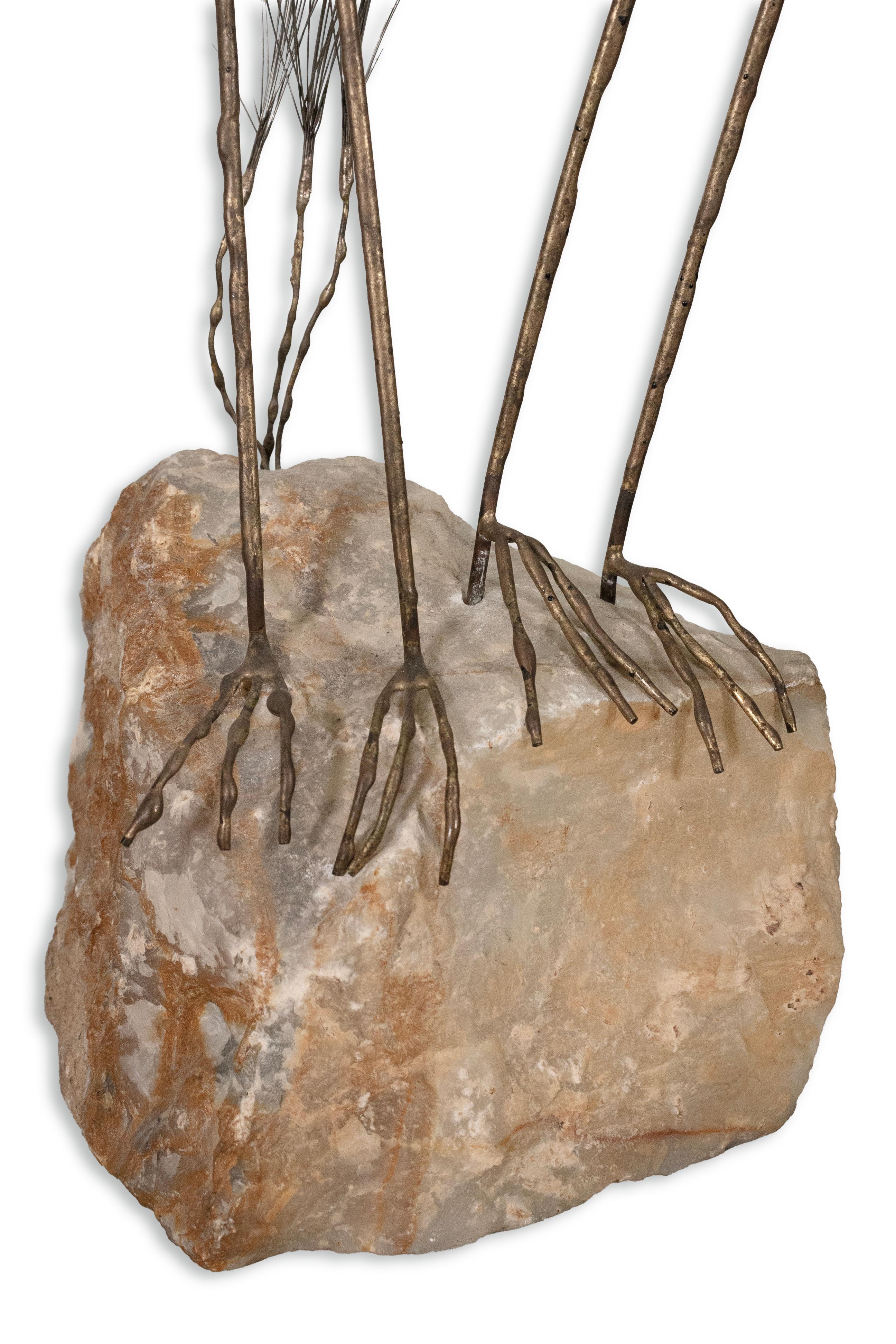 Mid-20th Century Vintage Curtis Jere Pair of Bronze Cranes on Stone Signed 1969 Table Sculpture For Sale