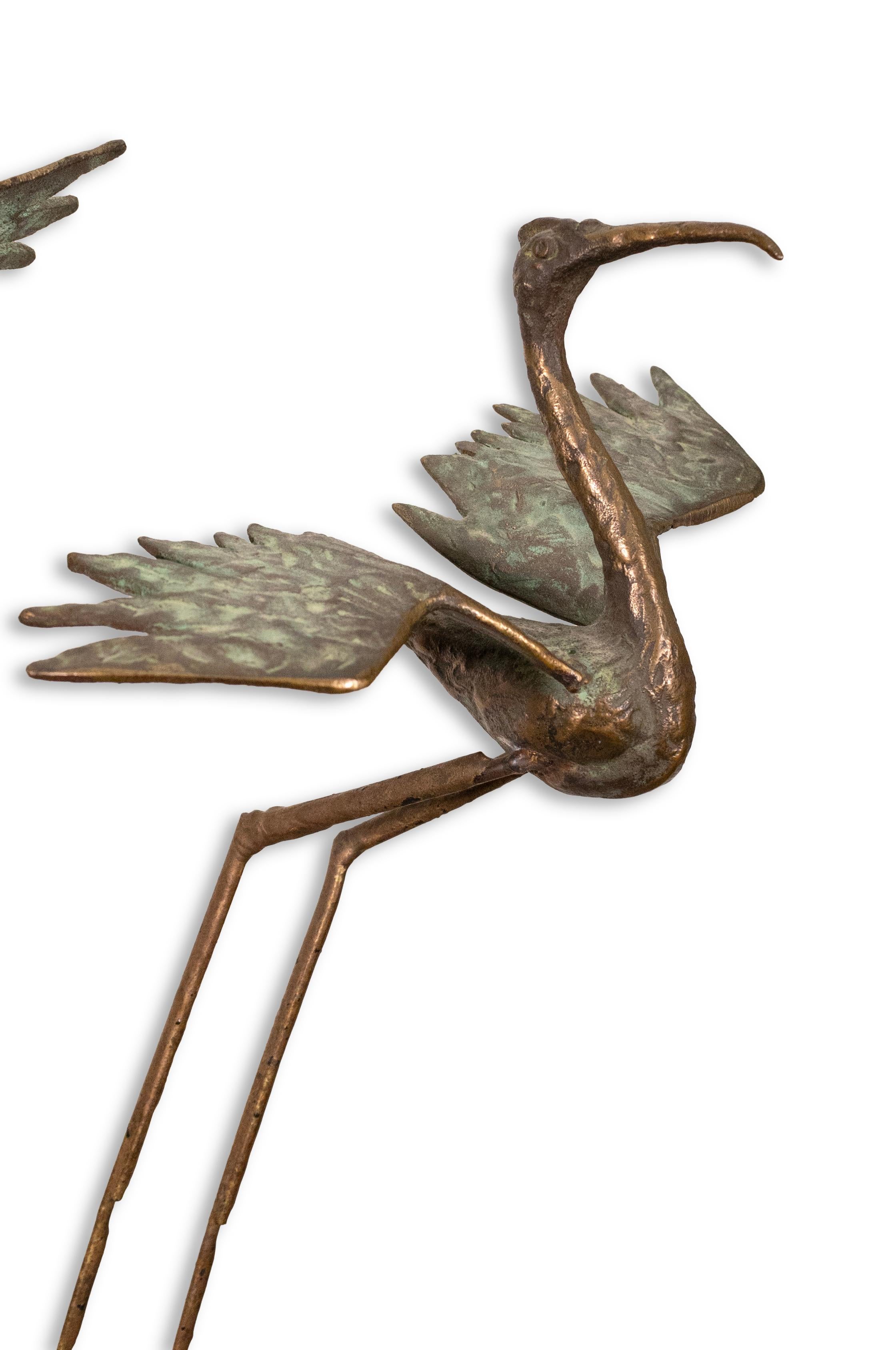 Vintage Curtis Jere Pair of Bronze Cranes on Stone Signed 1969 Table Sculpture For Sale 1