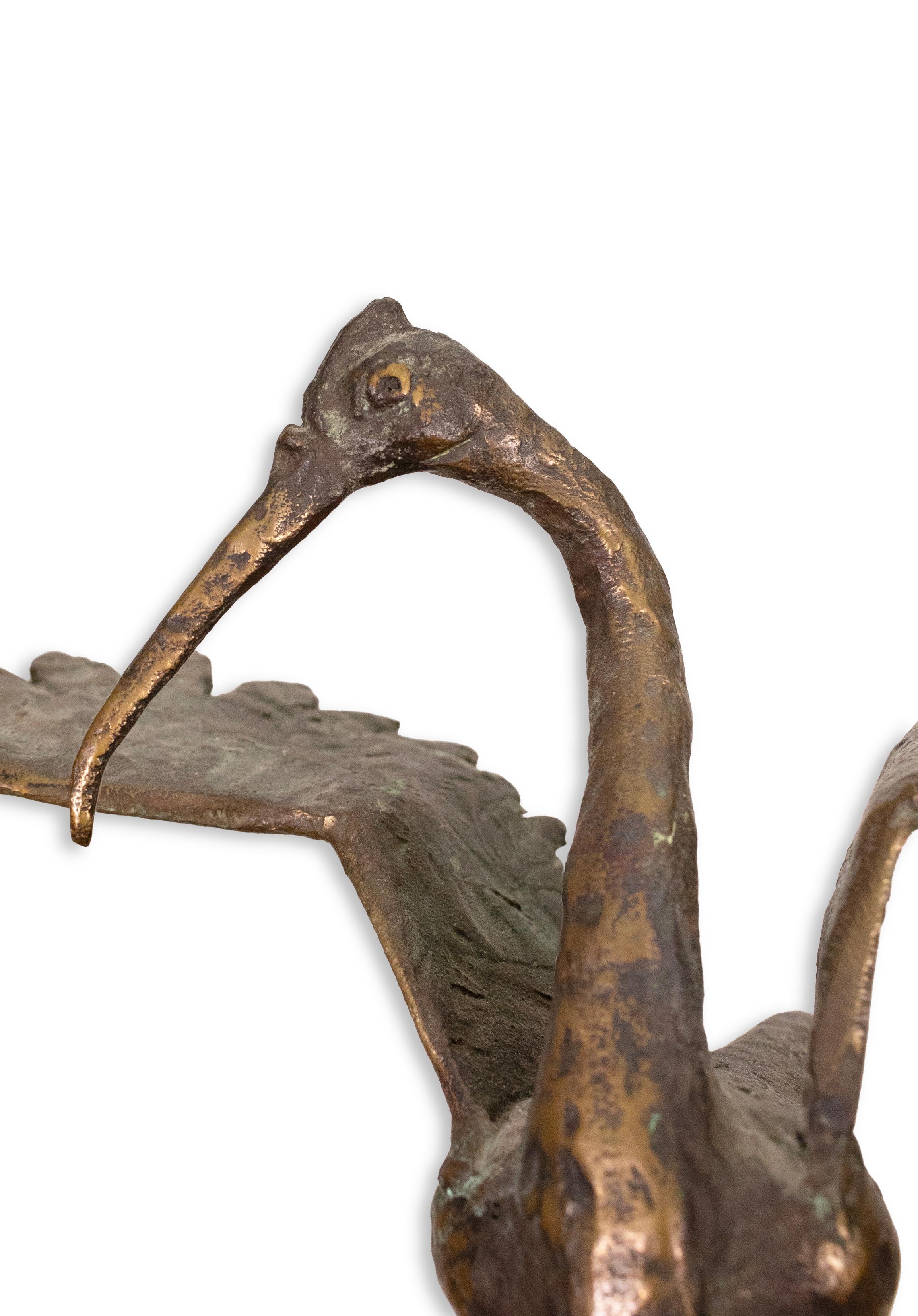 Vintage Curtis Jere Pair of Bronze Cranes on Stone Signed 1969 Table Sculpture For Sale 2