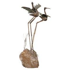 Paire de grues en bronze sur pierre signées Curtis Jere, 1969