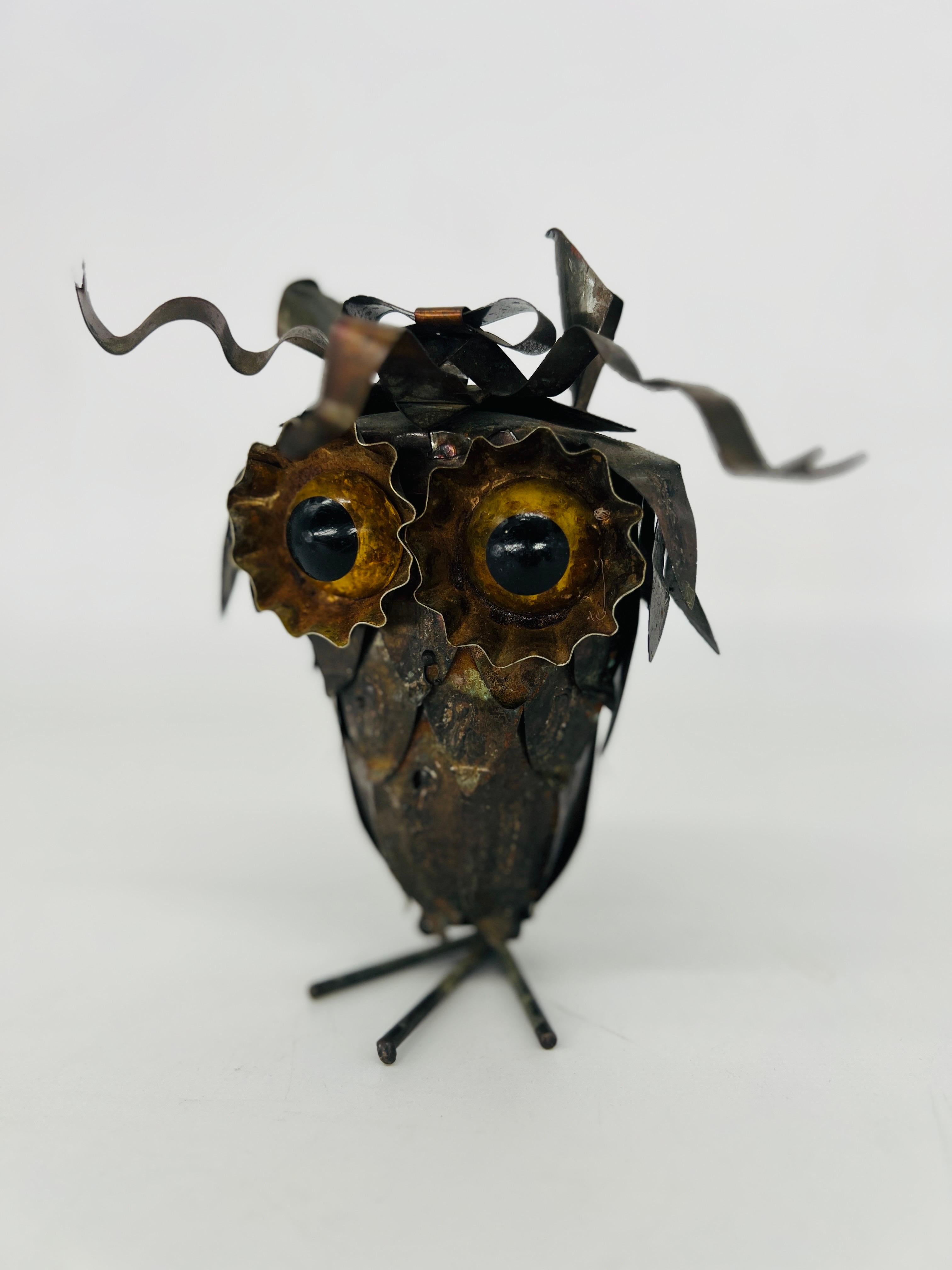 Mid-Century Modern Vintage Curtis Jere Style Midcentury Brutalist Owl Sculpture For Sale