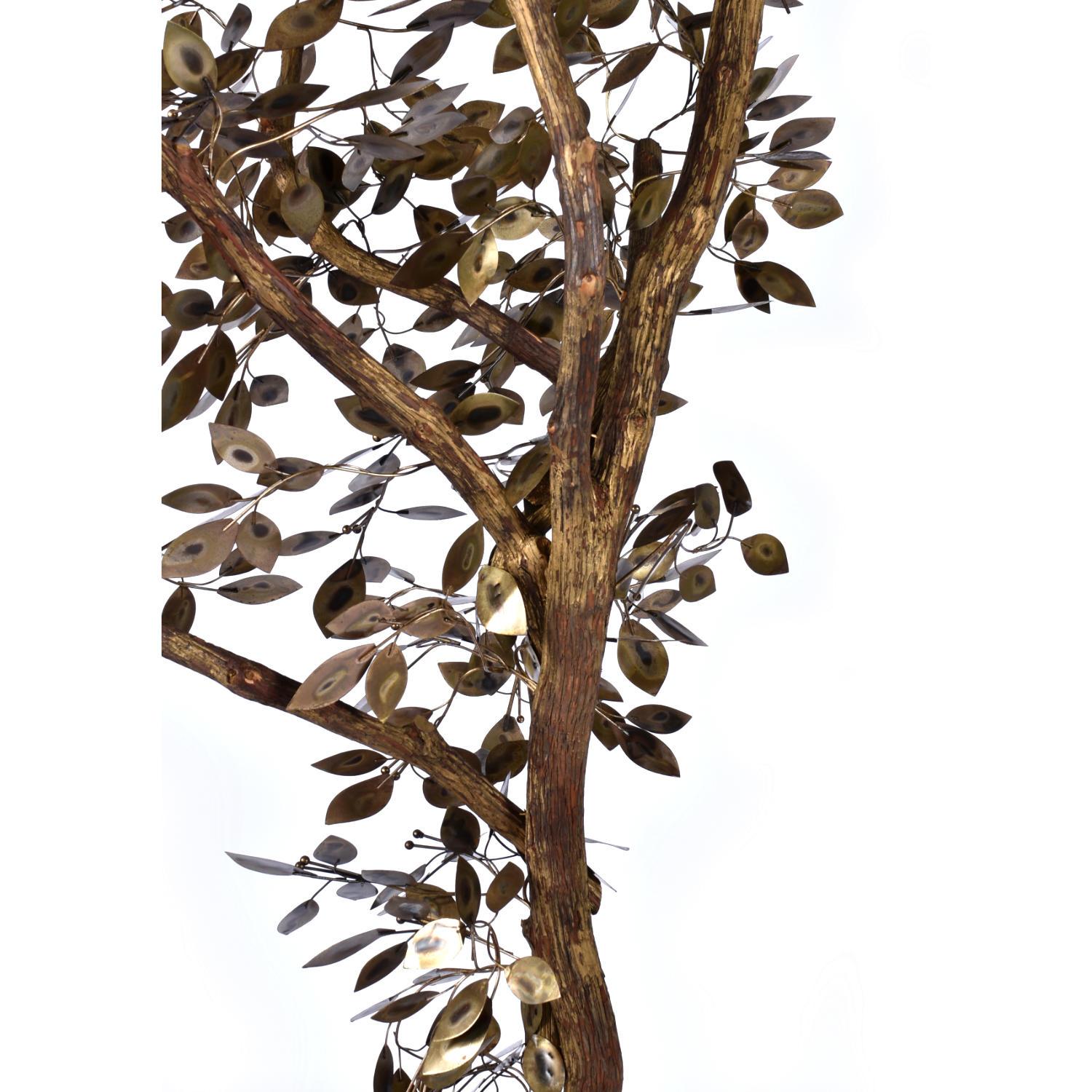 Welded Vintage Curtis Jere Style Patinated Brass Potted Tree Sculpture For Sale