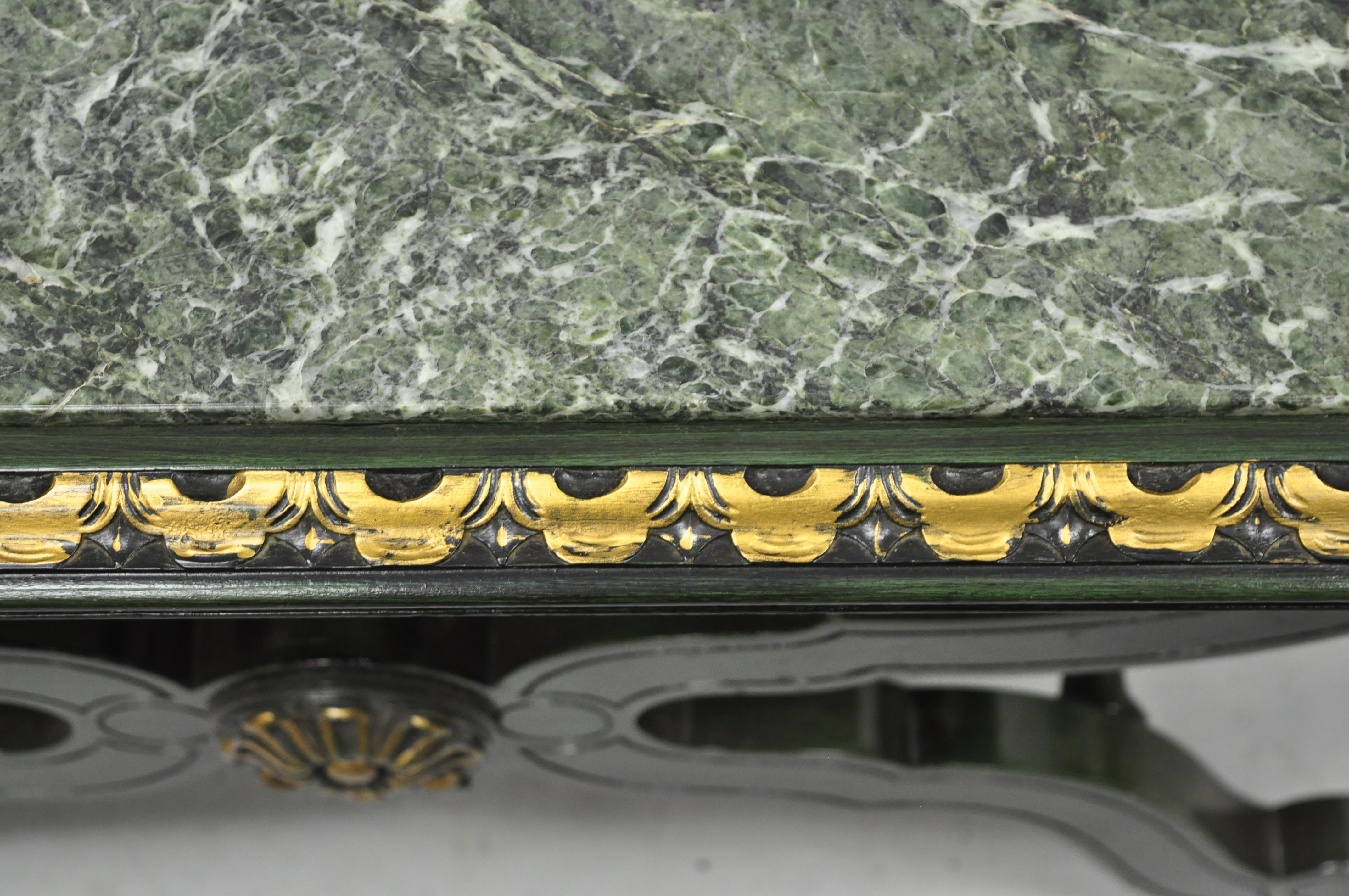 20th Century Vintage Curule X-Form Dorothy Draper Espana Style Green Marble Top Coffee Table For Sale