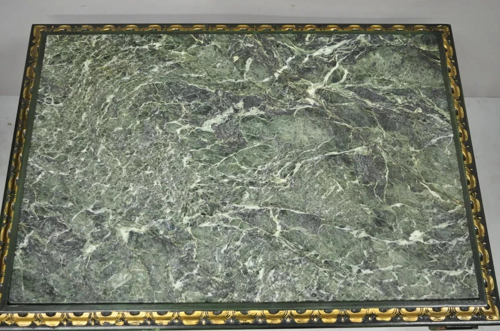 Unknown Vintage Curule X-Form Dorothy Draper Espana Style Green Marble Top Side Table For Sale