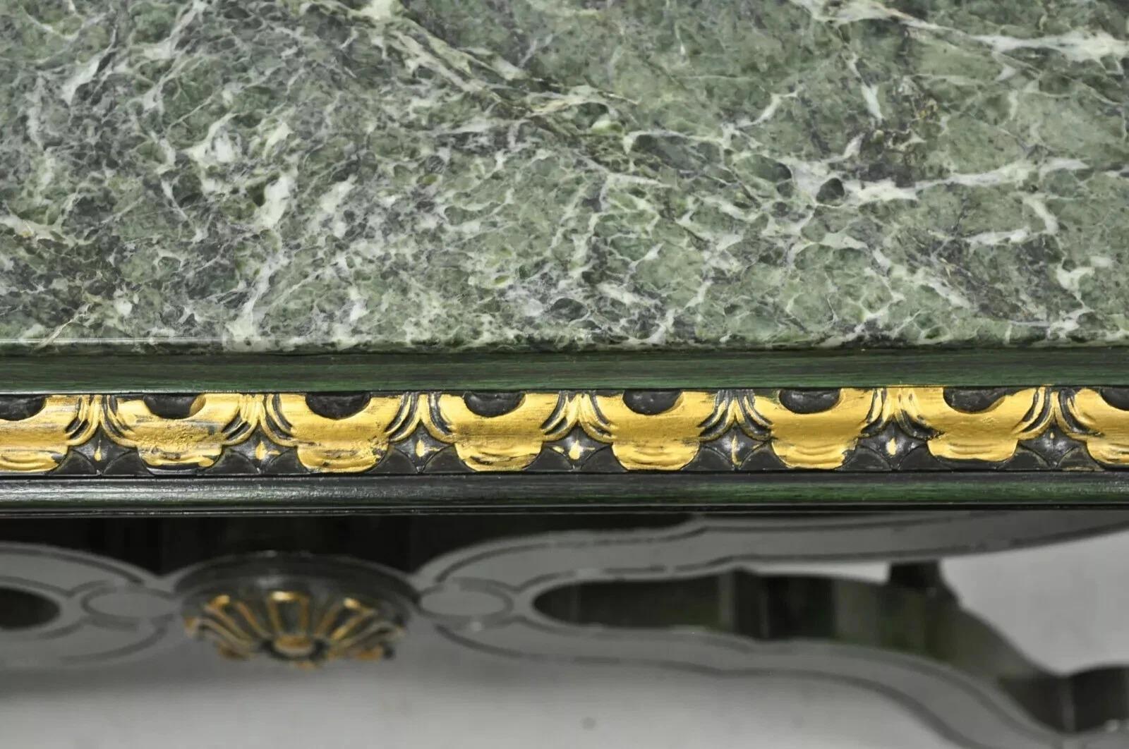 20th Century Vintage Curule X-Form Dorothy Draper Espana Style Green Marble Top Side Table For Sale