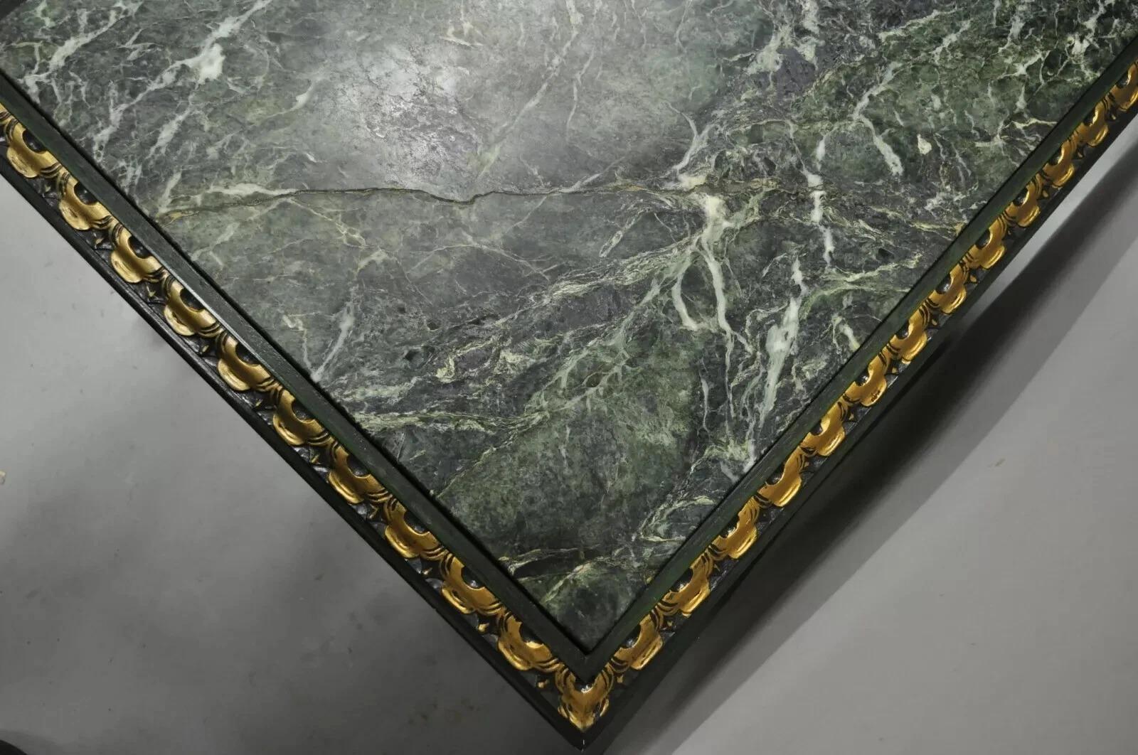 Vintage Curule X-Form Dorothy Draper Espana Style Green Marble Top Side Table For Sale 2