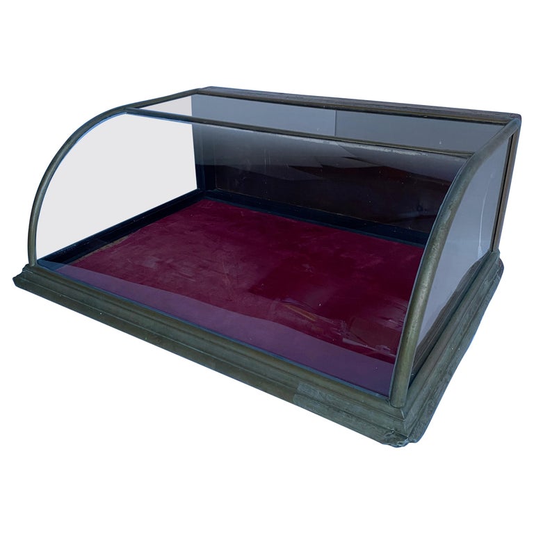 Vintage Curved Brass Edged Table Pastry Vitrine Display Case For Sale