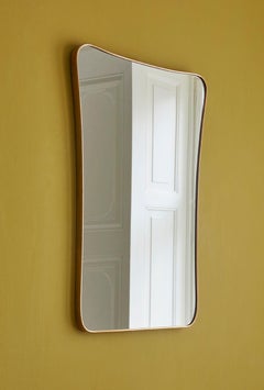 Vintage Curved Brass Framed Wall Mirror, Italy, 1950s