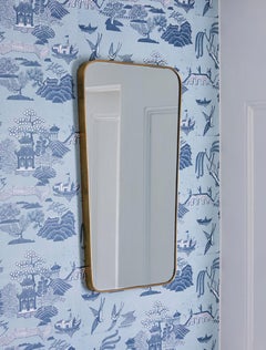 Vintage Curved Brass Mirror with Rounded Edges, Italy, 1950s