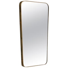Vintage Curved Brass Mirror with Rounded Edges, Italy, 1950s