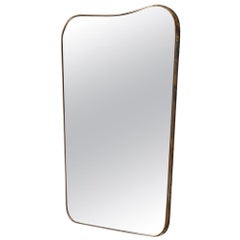 Vintage Curved Brass Wall Mirror with Rounded Edges, Italy, 1950s