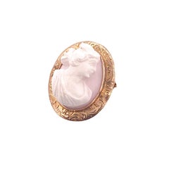 Vintage Curved Cameo Brooch, 14K Yellow Gold, Retro Style, Circa 1840