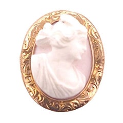 Spilla a cammeo curvo vintage - Oro giallo 14 carati