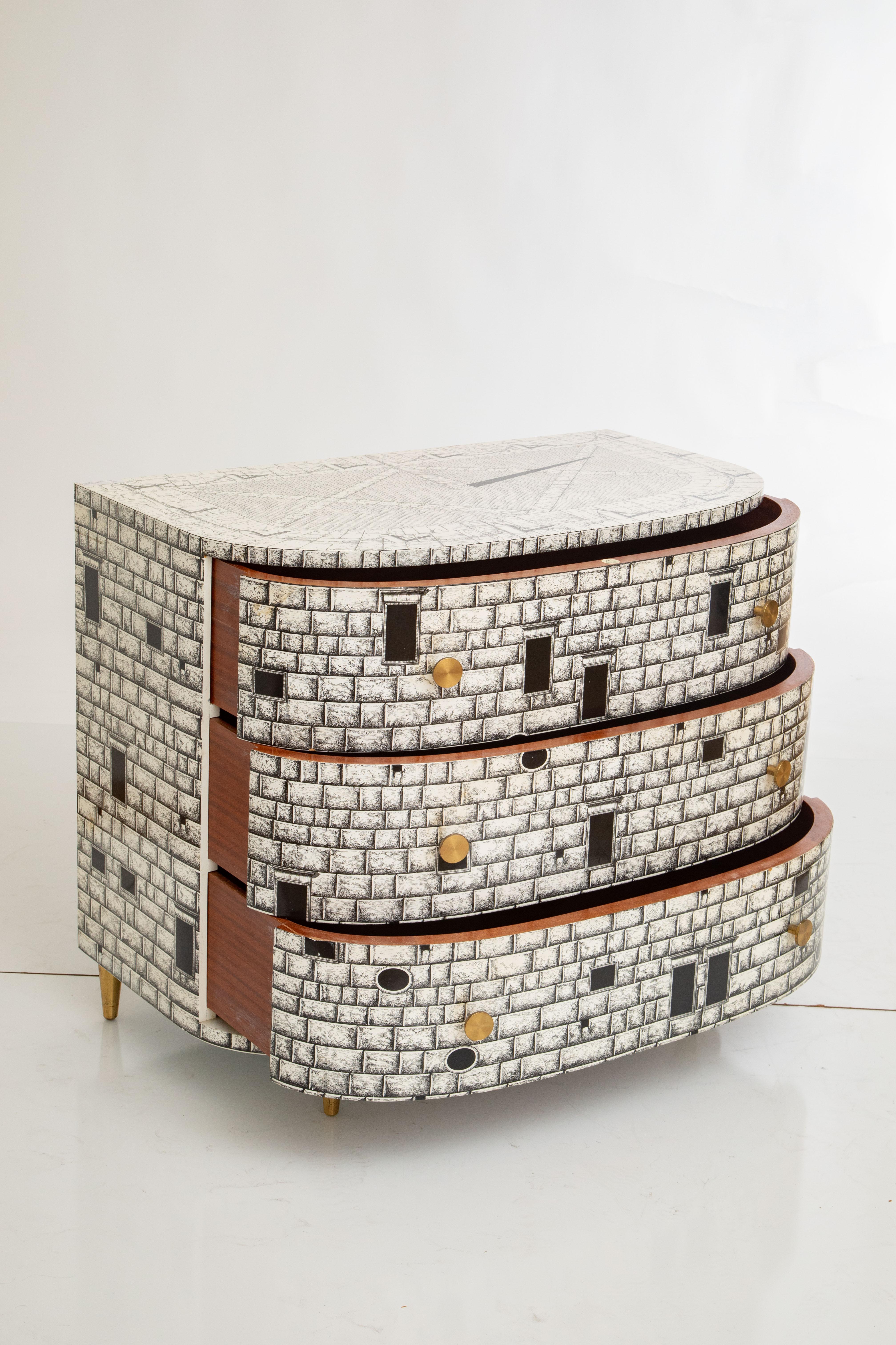 Vintage Curved Chest of Drawers Architettura by Fornasetti In Excellent Condition For Sale In Miami, FL