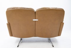 Vintage Curved Leather Sofa, Italy, 1960s