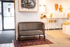 Vintage Curved Mahogany and Crushed Velvet Settee Bench