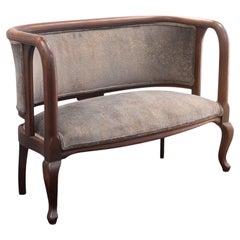 Vintage Curved Mahogany and Crushed Velvet Settee Bench