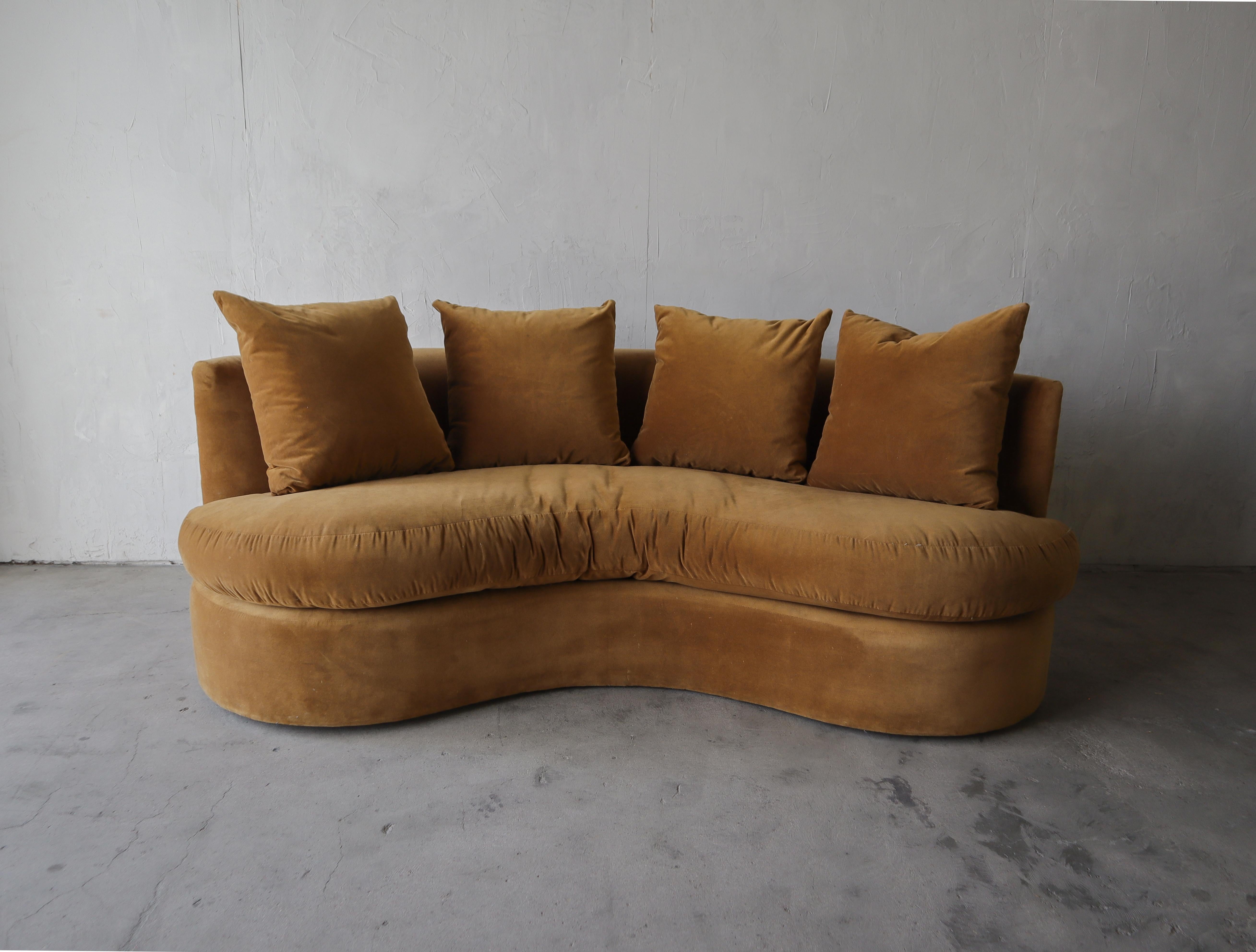 Vintage Curved Pillow Back Mohair Sofa For Sale at 1stDibs