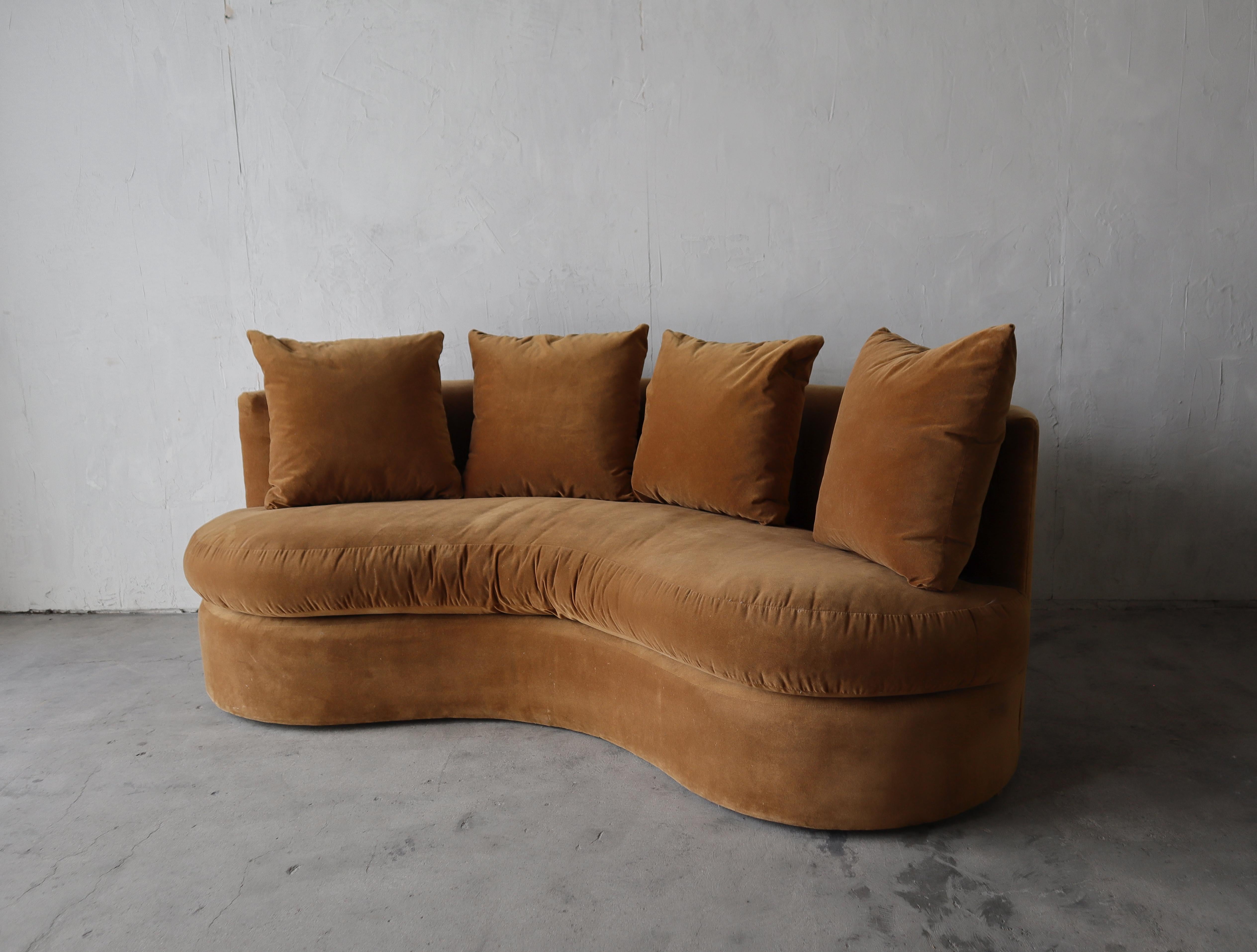 Vintage Curved Pillow Back Mohair Sofa For Sale at 1stDibs