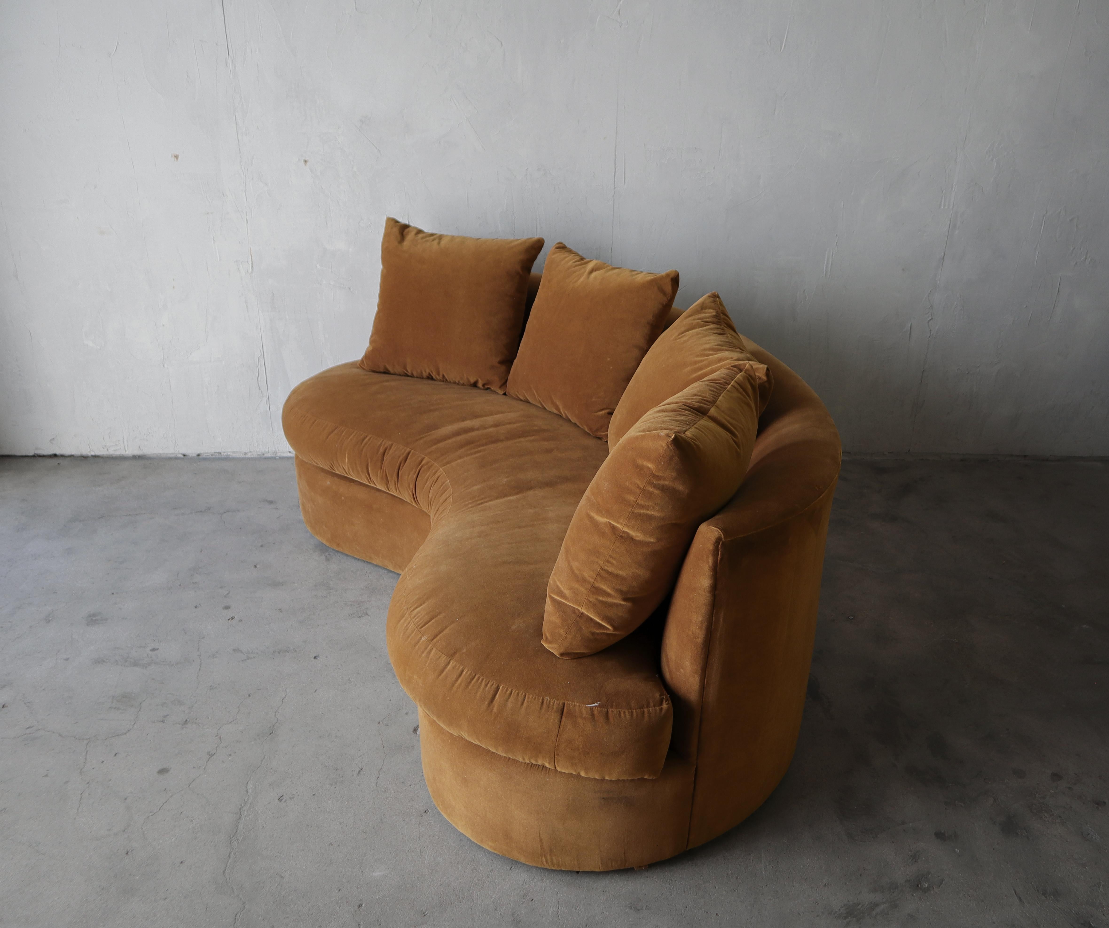 Vintage Curved Pillow Back Mohair Sofa For Sale at 1stDibs