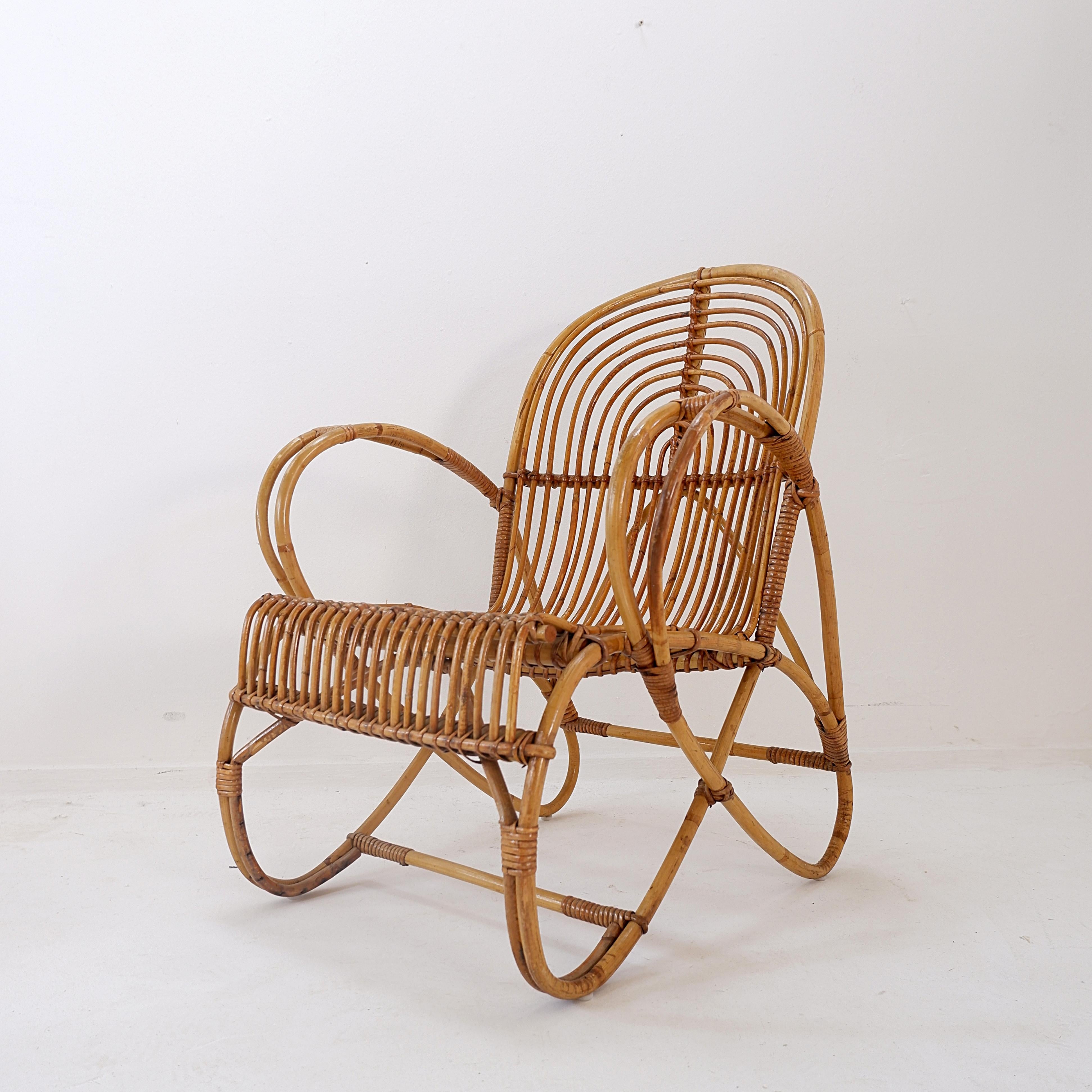 Vintage Sillón curvo de ratán y bambú - Años 60 en venta 5