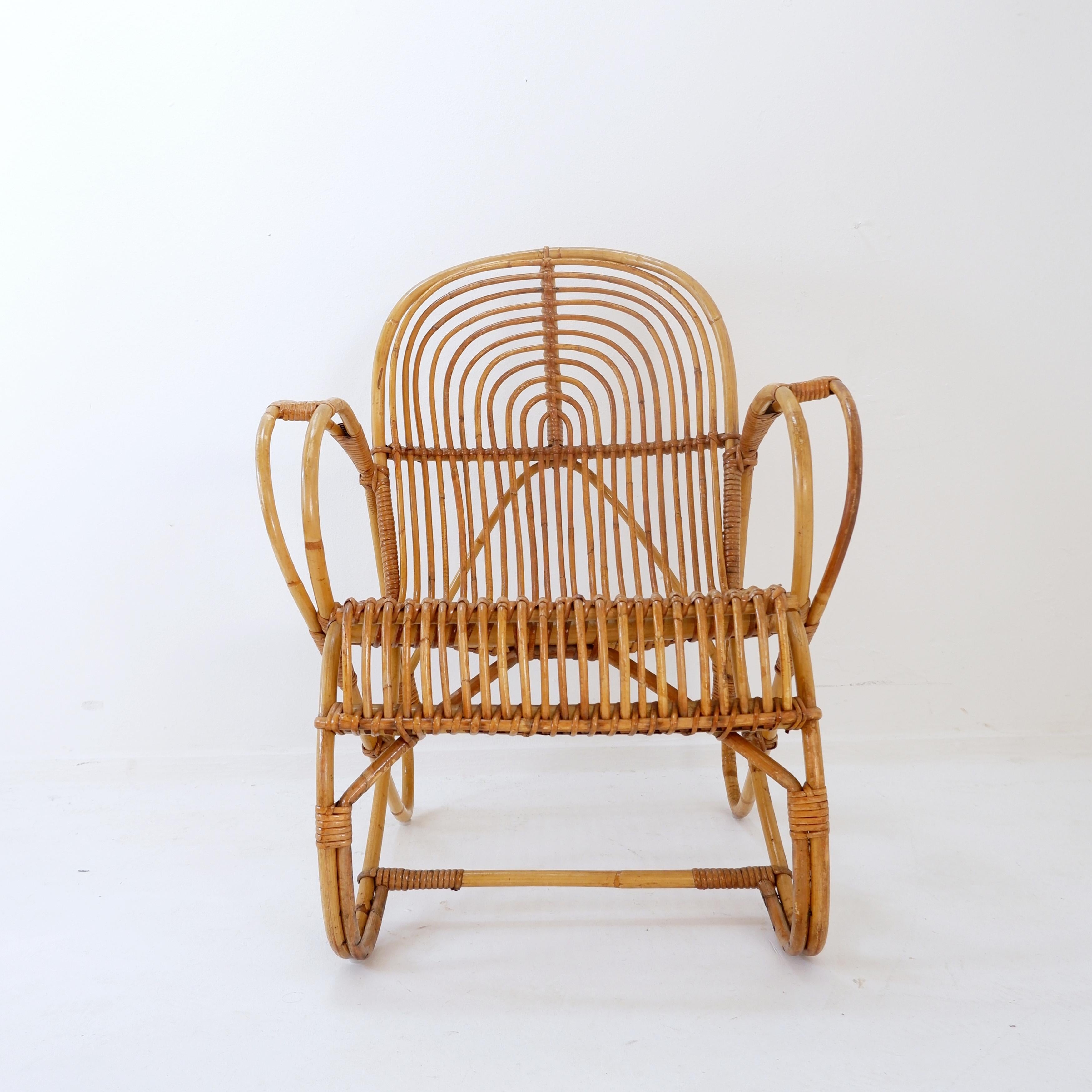Vintage Sillón curvo de ratán y bambú - Años 60 en venta 1