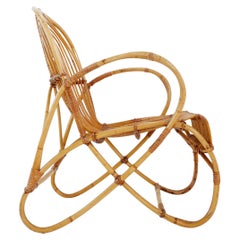 Vintage Curved rattan and bamboo armchair - 1960s