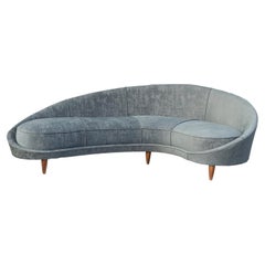 Vintage Curved Sofa 1950s Italian Designed in Grey Velvet by Federico Munari 