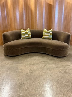 Vintage Curved Sofa in Chocolate Brown Mohair, Late 20th Century