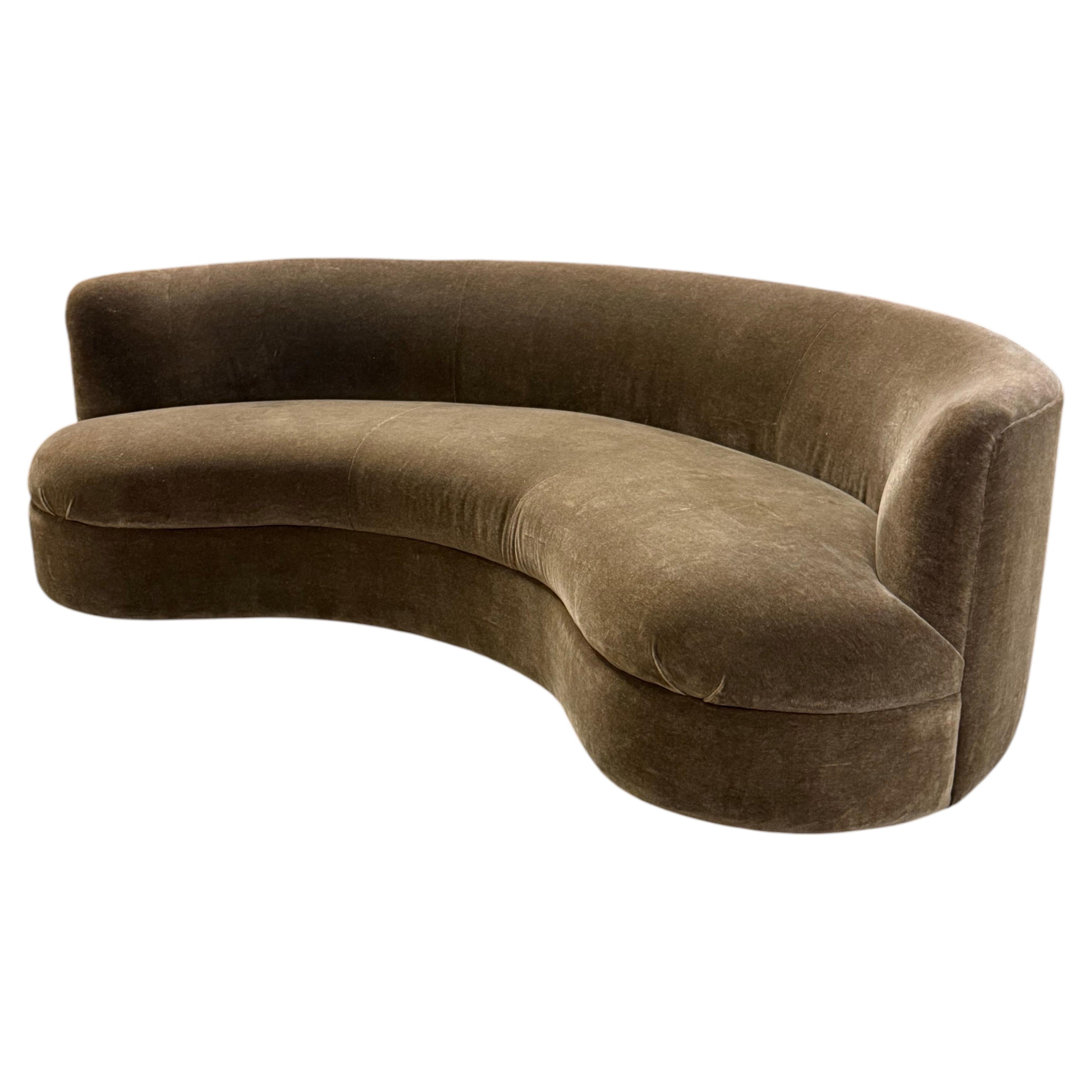 Vintage Curved Sofa in Chocolate Brown Mohair, Late 20th Century